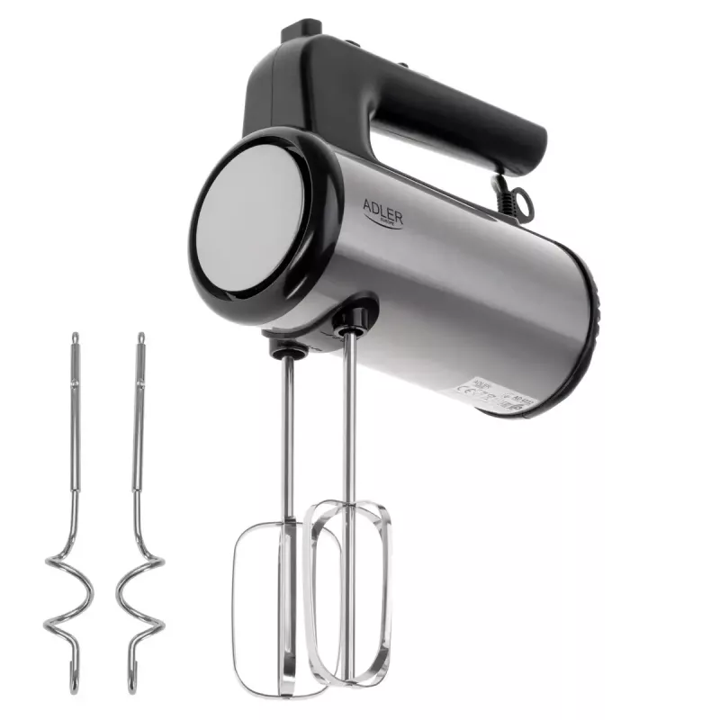 Batidora de mano Adler AD 4232 — 900 W, 5 velocidades + turbo, accesorios de acero inoxidable, negro/plata