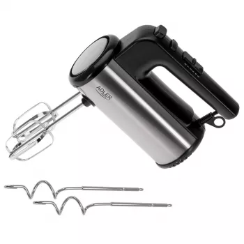 Batidora de mano Adler AD 4232 — 900 W, 5 velocidades + turbo, accesorios de acero inoxidable, negro/plata