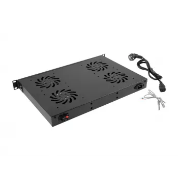 Panel superior LANBERG AK-1503-B — 1U, 4 ventiladores, ventilador integrado, interruptor de encendido/apagado, 230 V, 76 W, 483×322×44,5 mm