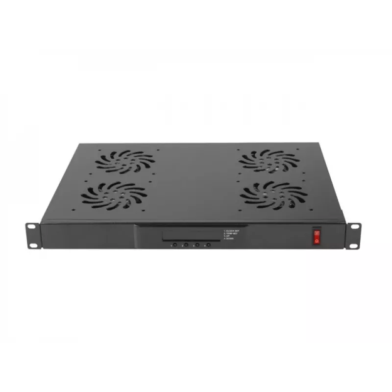 Lanberg AK-1503-B panel de ventilación de 19" 1U con LCD y termostato, 4 ventiladores, 230 V, 483x322x44,45 mm, negro