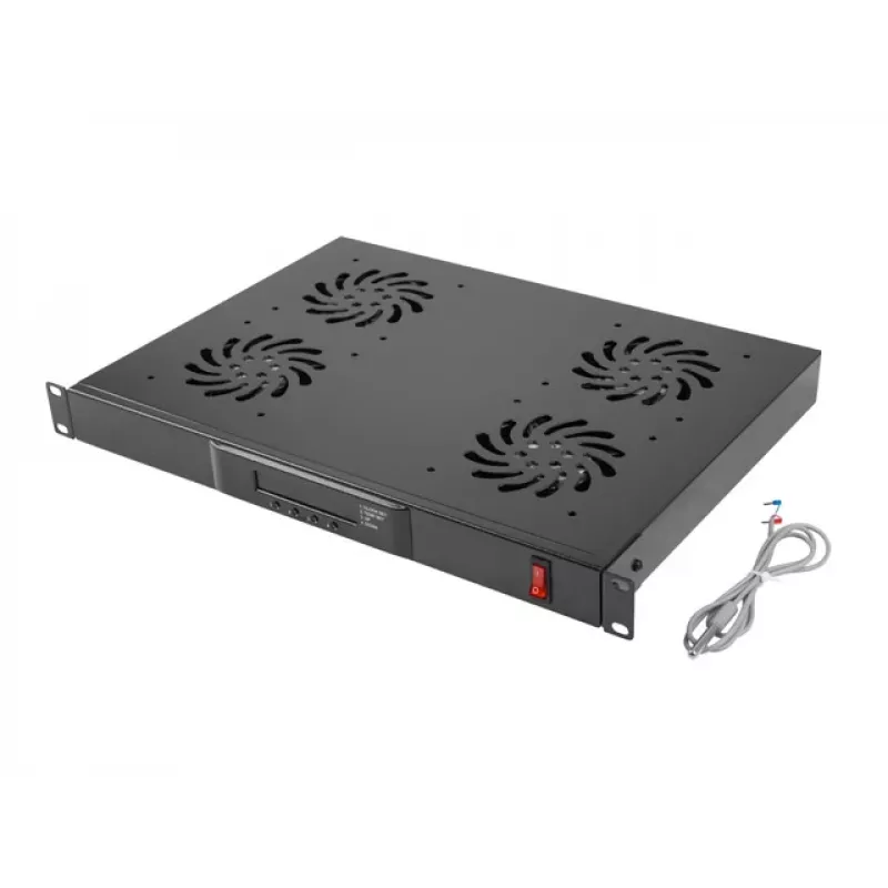Lanberg AK-1503-B panel de ventilación de 19" 1U con LCD y termostato, 4 ventiladores, 230 V, 483x322x44,45 mm, negro