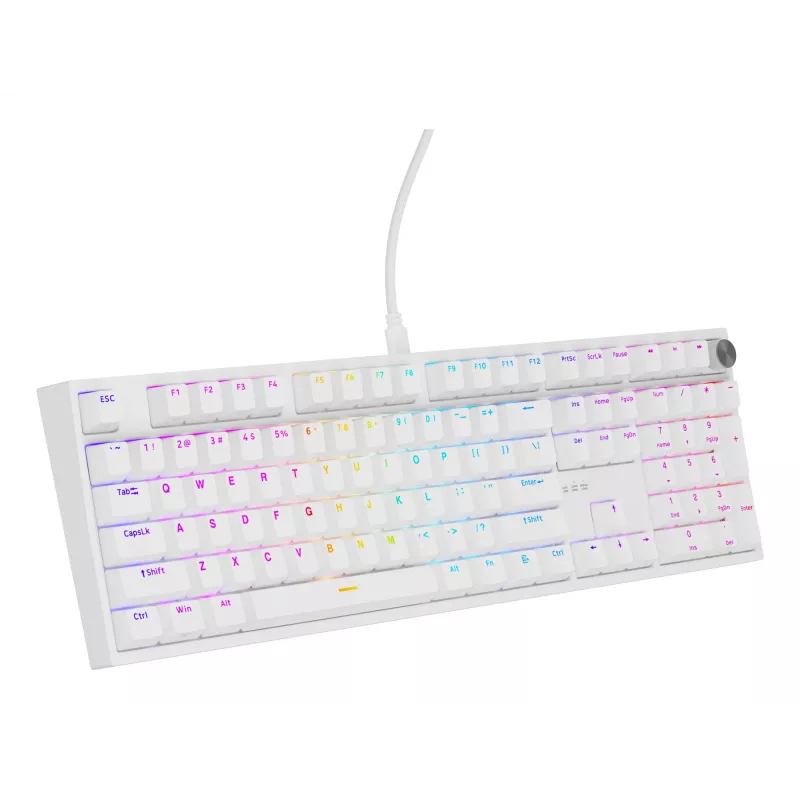 Teclado mecánico GENESIS THOR 404, tamaño completo USB, QWERTY inglés, retroiluminación RGB, blanco