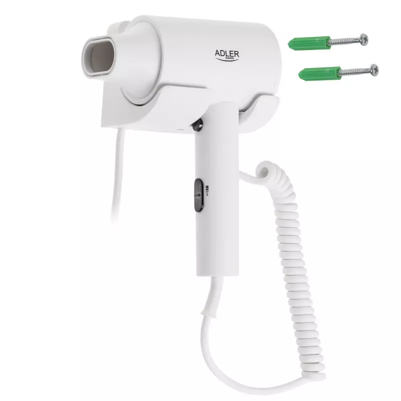 Secador de pelo de pared Adler AD 2285 — 2000 W, 3 niveles de temperatura, nivel frío, blanco