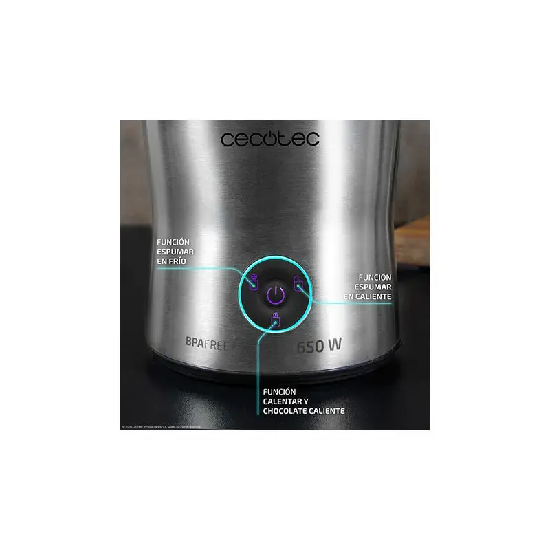 Cecotec Power Moka Spume 5000 espumador de leche, 650 W, 400 ml, 4 modos (espuma caliente/fría, calentamiento, chocolate caliente)