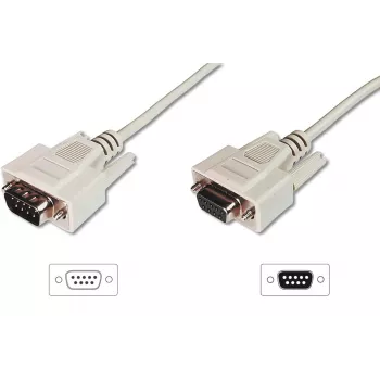Cable de prolongación de transmisión de datos DIGITUS, D-Sub9 macho/hembra, 2m serie, moldeado beige