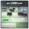 Dock USB4 Axagon HMC-U4, 3x USB-A, 2x USB-C, HDMI y DP 8K/30Hz, RJ-45, SD/mSD, audio, PD 100W