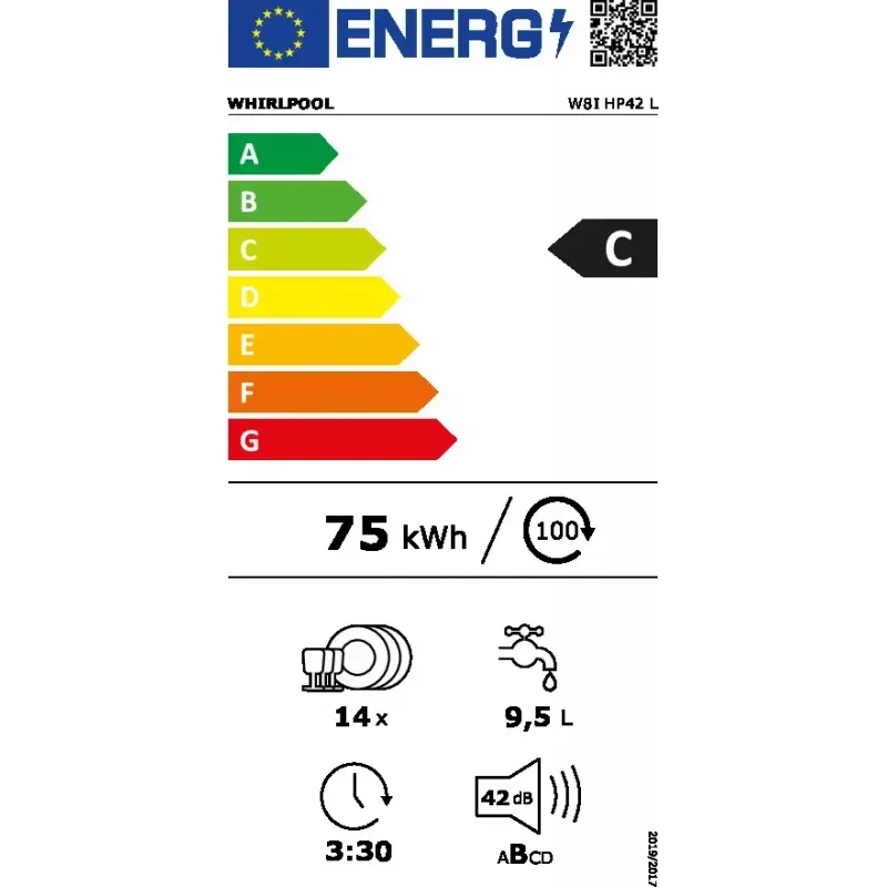 Lavavajillas integrable WHIRLPOOL W8I HP42 L — 14 cubiertos, 42 dB, tamaño completo 60 cm