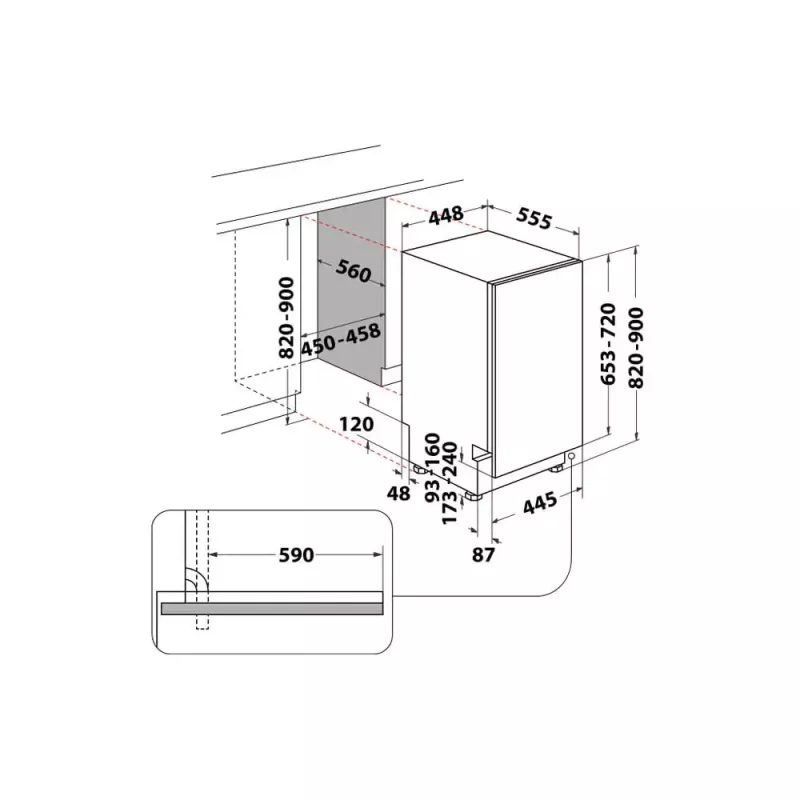 Lavavajillas integrable estrecho WHIRLPOOL WSIO 3T223 PCE X — 10 cubiertos, 43 dB, 45 cm