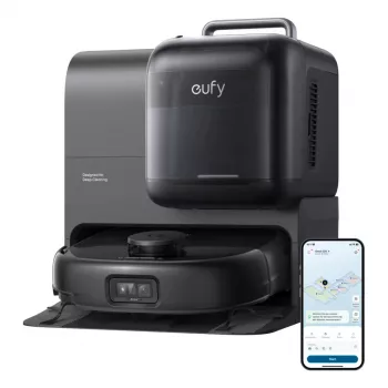 Robot aspirador y fregasuelos Eufy Omni E28 — 3 l de polvo, 2,5 l de agua, batería de 5200 mAh, negro