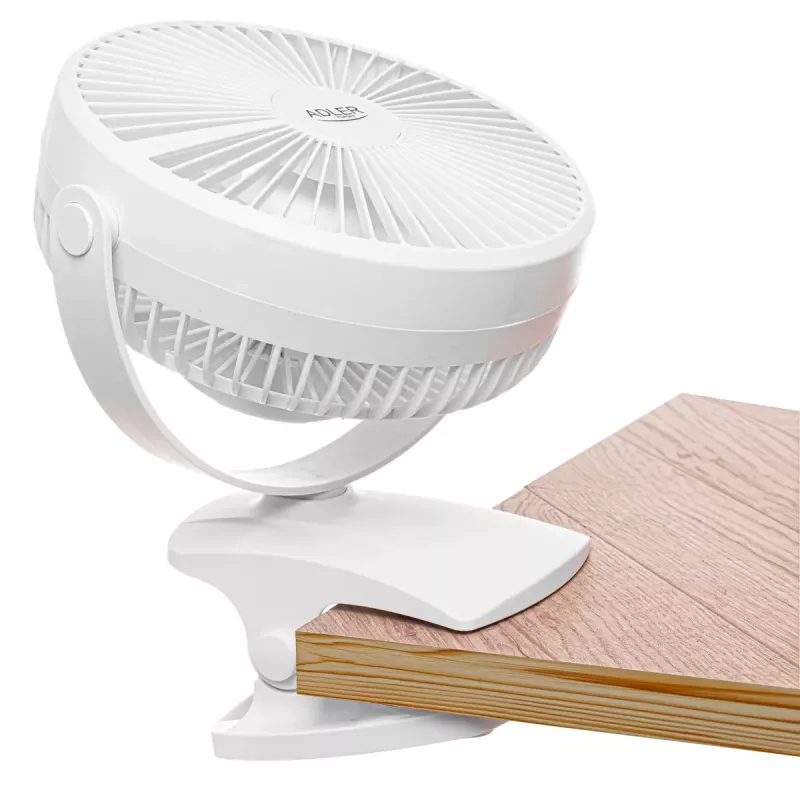 Ventilador de pinza recargable Adler AD 7342 — 15,5 cm, 3 velocidades, oscilación, 5 W
