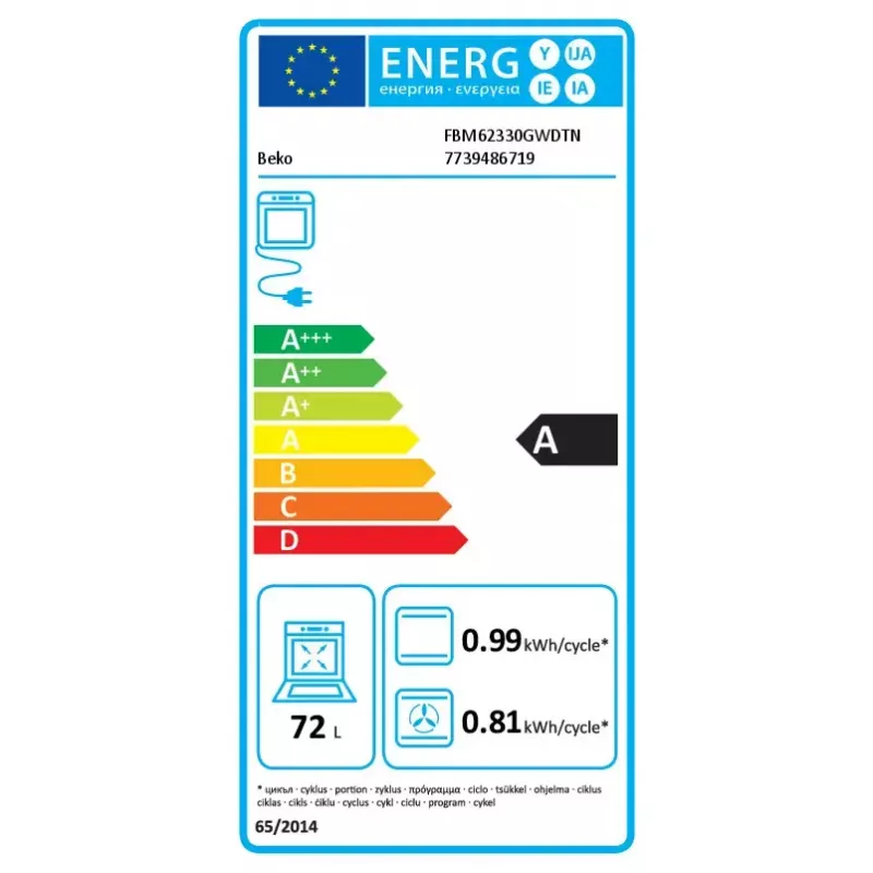 Cocina independiente Beko FBM62330GWDTN eléctrica gas negra blanca 72L A