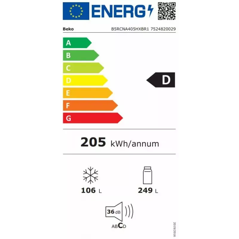Frigorífico-congelador independiente BEKO B5RCNA405HXBR1, 405 l, No Frost, estantes ajustables, puerta reversible