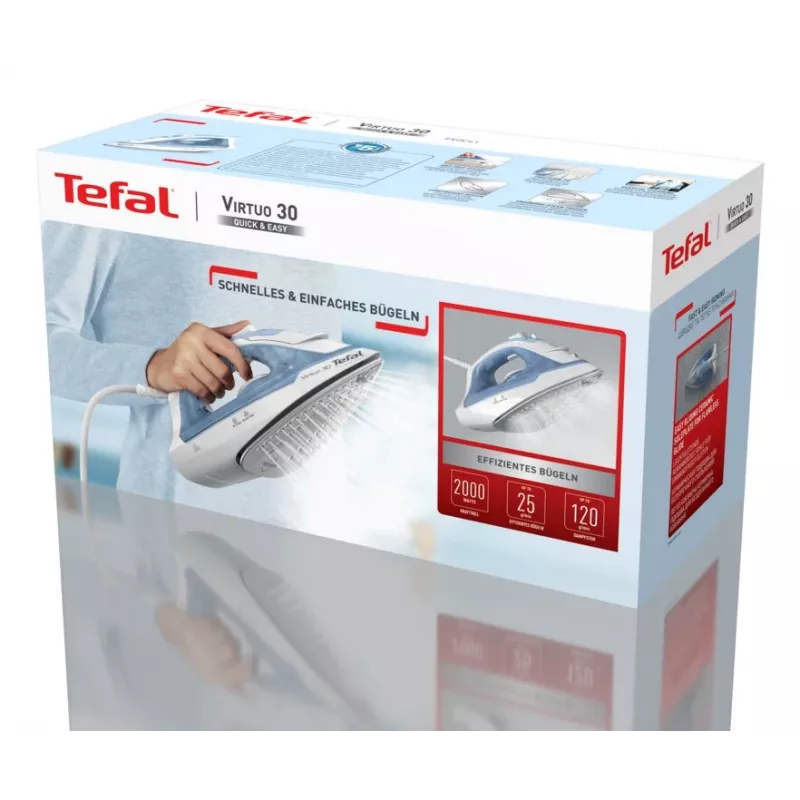 Plancha Tefal Virtuo 30 FV2C41E0 plancha seca y de vapor suela cerámica 2000 W azul, blanco