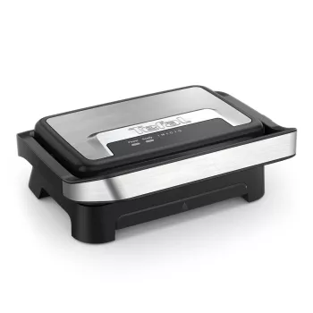 Parrilla de contacto Tefal Inicio Compact GC270D10 — rectangular 1000 W, rejilla superior, negra/acero inoxidable