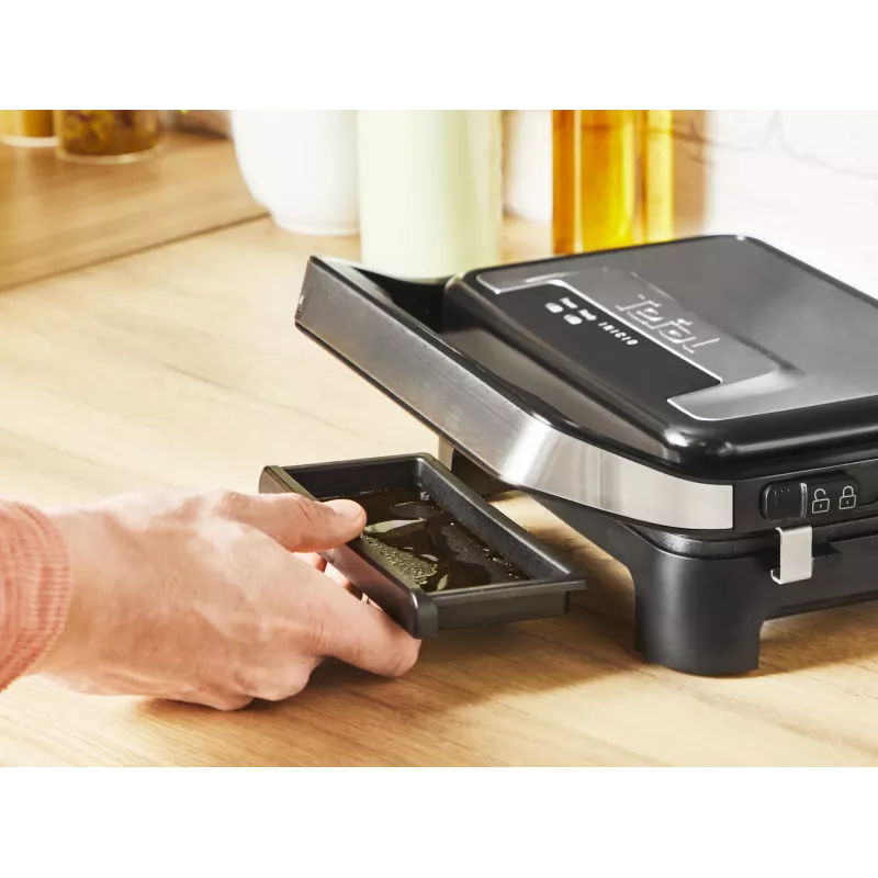Parrilla de contacto Tefal Inicio Compact GC270D10 — rectangular 1000 W, rejilla superior, negra/acero inoxidable
