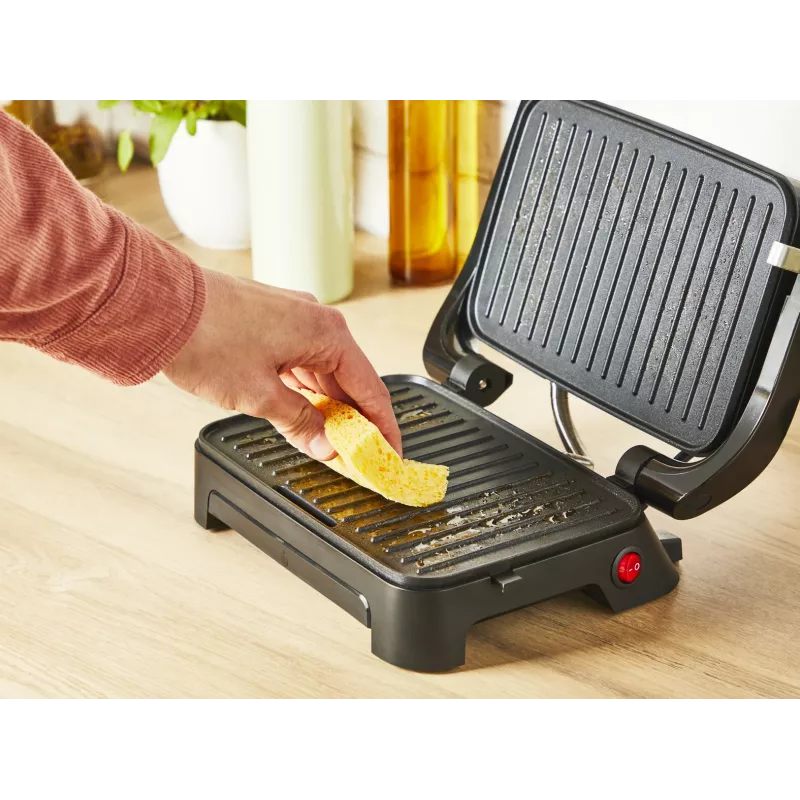 Parrilla de contacto Tefal Inicio Compact GC270D10 — rectangular 1000 W, rejilla superior, negra/acero inoxidable