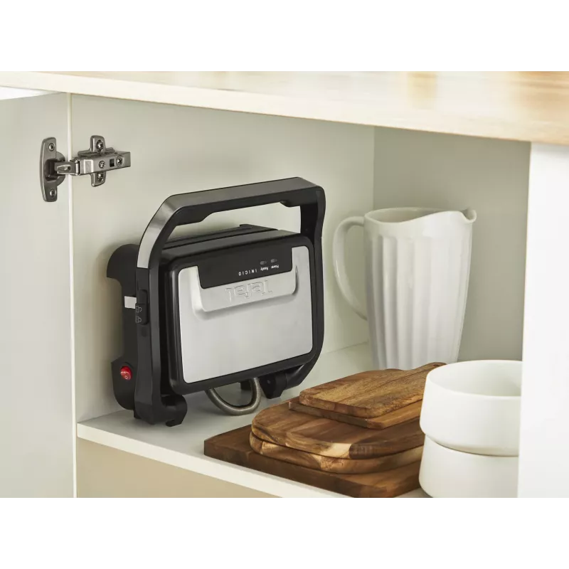 Parrilla de contacto Tefal Inicio Compact GC270D10 — rectangular 1000 W, rejilla superior, negra/acero inoxidable