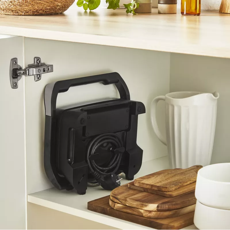 Parrilla de contacto Tefal Inicio Compact GC270D10 — rectangular 1000 W, rejilla superior, negra/acero inoxidable