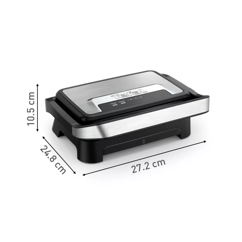 Parrilla de contacto Tefal Inicio Compact GC270D10 — rectangular 1000 W, rejilla superior, negra/acero inoxidable