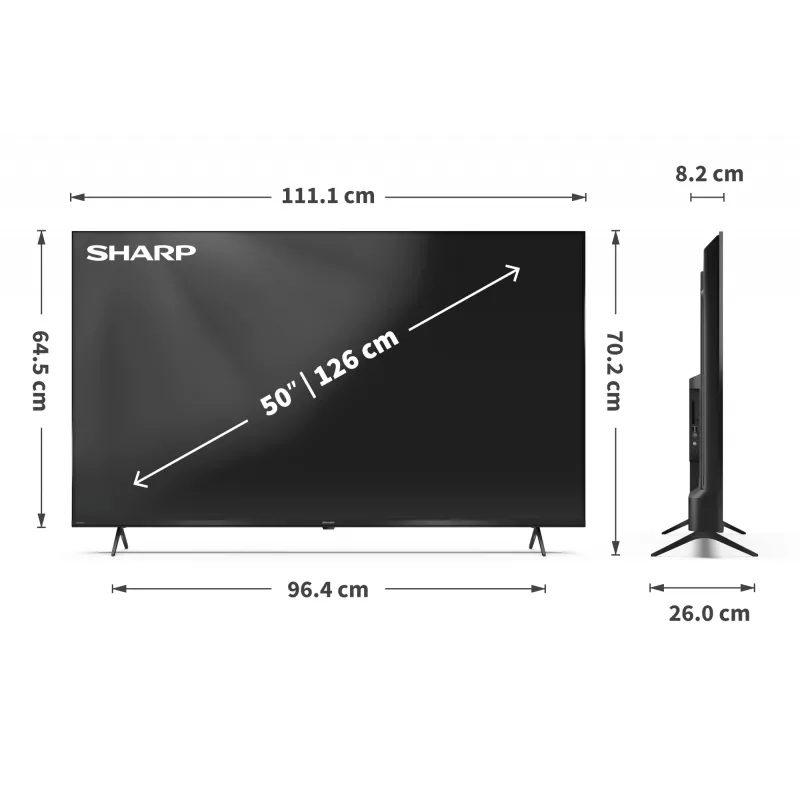 Sharp 50HP5265E 50" (127 cm) 4K Ultra HD Smart TV, Google TV, Wi-Fi, negro