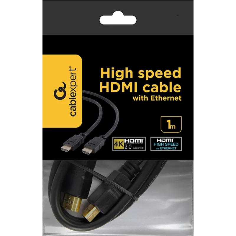 Gembird CC-HDMI4-1M cable HDMI 2.0 con Ethernet, macho-macho, conectores chapados en oro, 1 m, negro, embalaje a granel