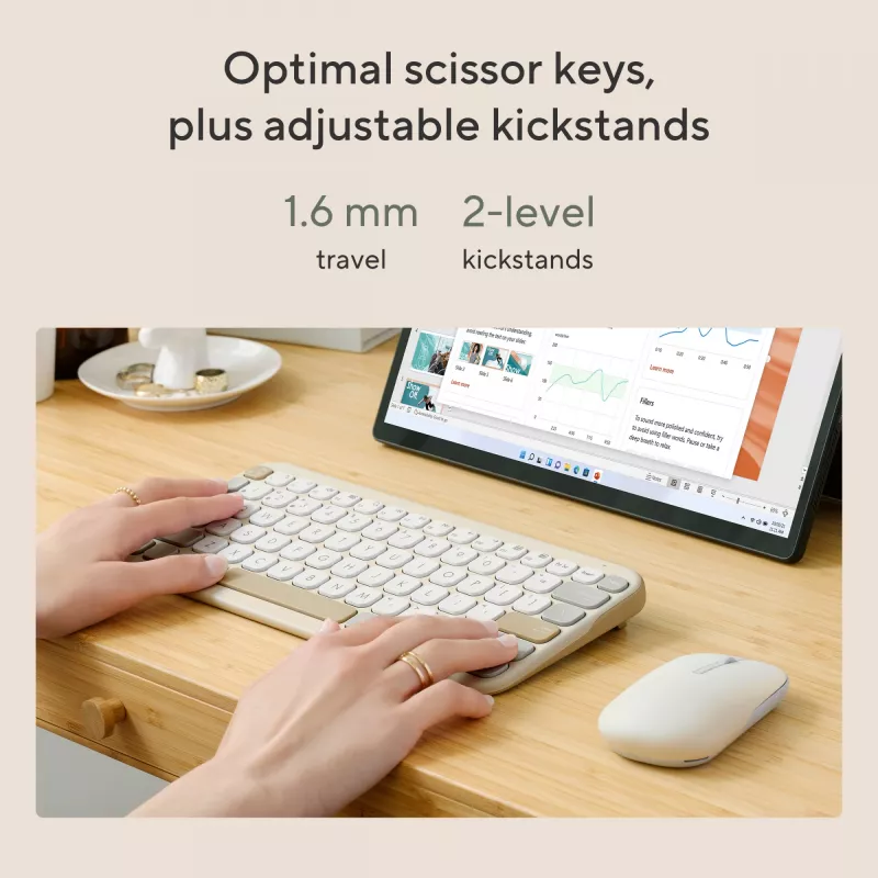 Teclado inalámbrico Bluetooth ASUS Marshmallow KW100 — Distribución US International, Oat Milk
