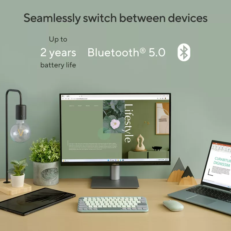Teclado inalámbrico Bluetooth ASUS Marshmallow KW100 — Distribución US International, Oat Milk