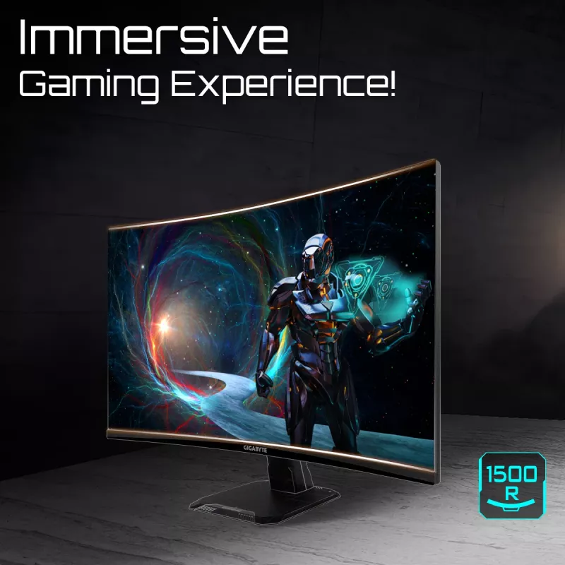 GIGABYTE GS27QCA Monitor gaming curvo 27 inch QHD – 2560 x 1440, 180 Hz, 1 ms, 250 cd/m², FreeSync, HDR Ready, HDMI 2.0, DisplayPort 1.4