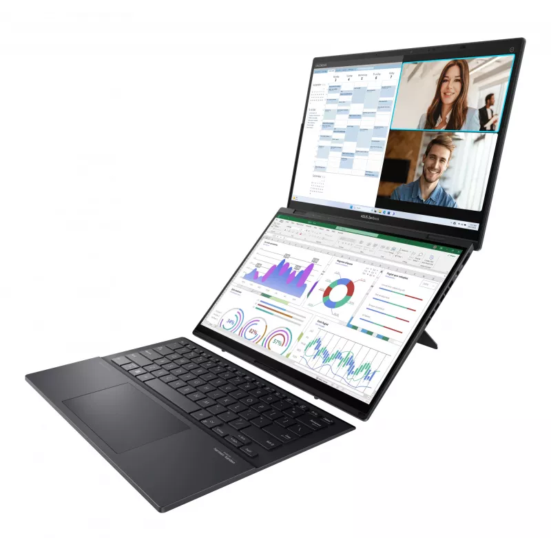 ASUS Zenbook Duo UX8406CA-PZ009W portátil 35,6 cm (14 pulgadas) OLED pantalla táctil 3K 2880x1800 Intel Core Ultra 9 285H 32 GB LPDDR5X 2 TB SSD Intel Arc Graphics Wi-Fi 7 (802.11be) Windows 11 Home Basalt Grey