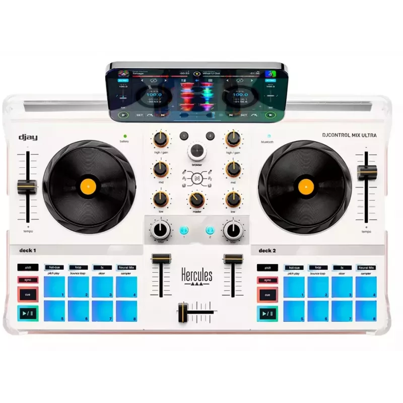 Controlador DJ Hercules DJControl Mix Ultra – blanco, controlador Bluetooth portátil