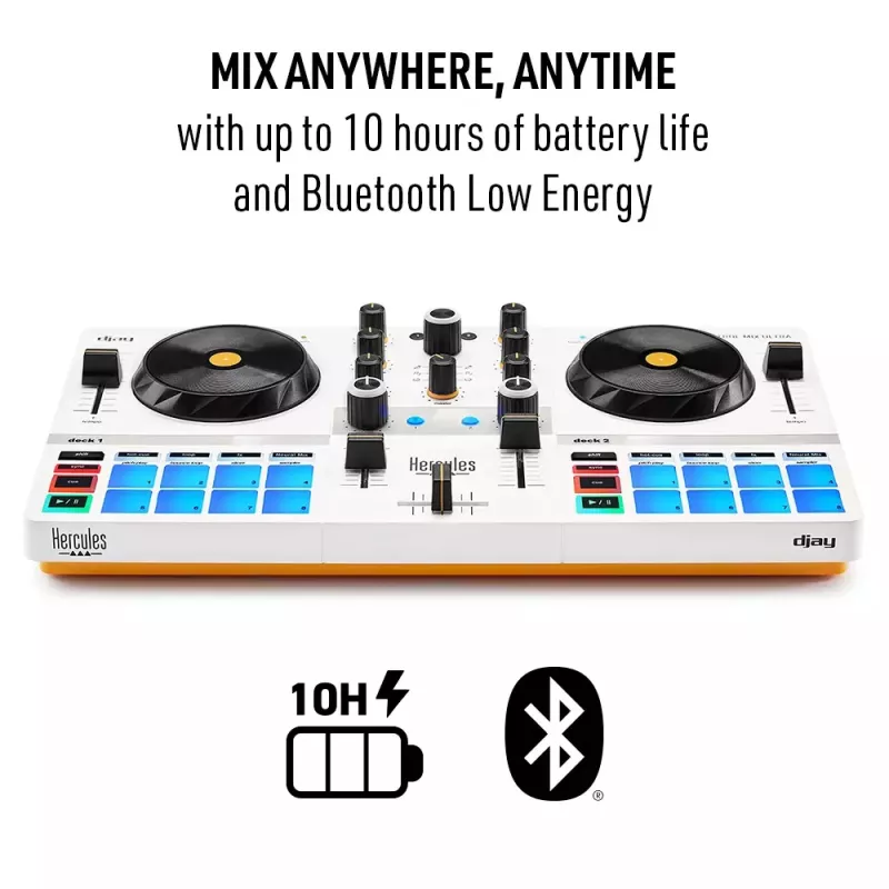 Controlador DJ Hercules DJControl Mix Ultra – blanco, controlador Bluetooth portátil