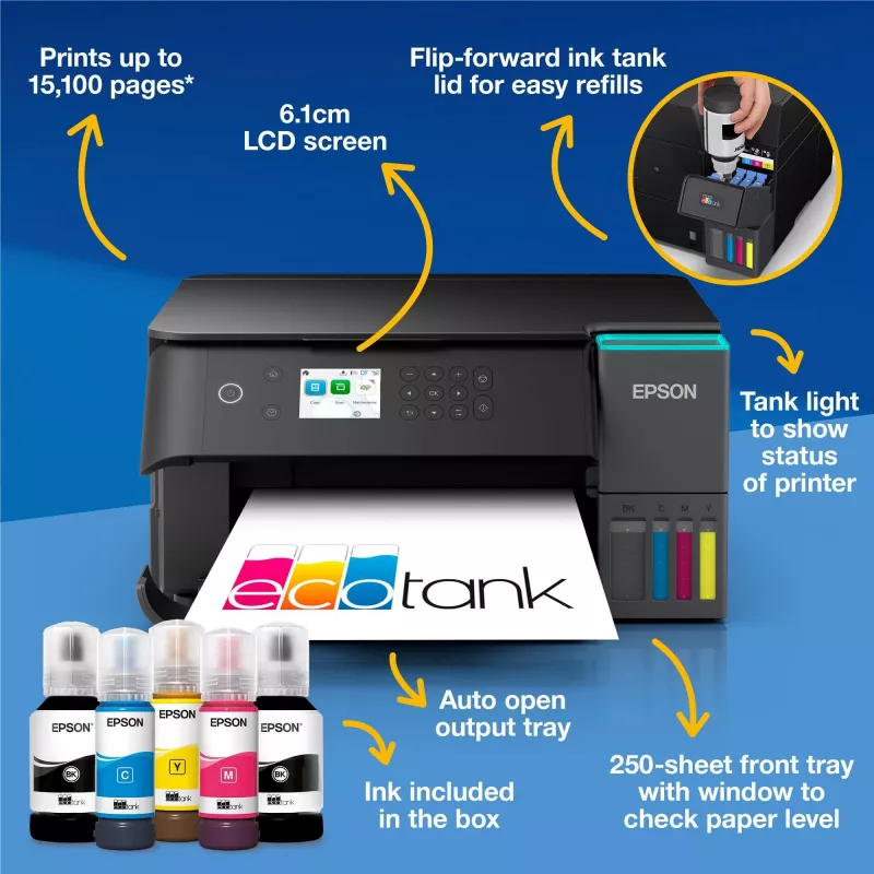 Impresora multifunción de inyección de tinta Epson EcoTank L6360 — color, A4, 4800x1200 DPI, 35 ppm, Wi‑Fi, doble cara