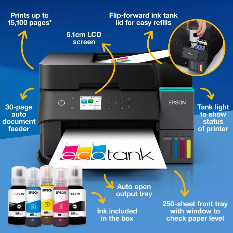 Impresora multifunción de inyección de tinta Epson EcoTank L6370 — color, A4, 4800x1200 DPI, Wi‑Fi, Ethernet