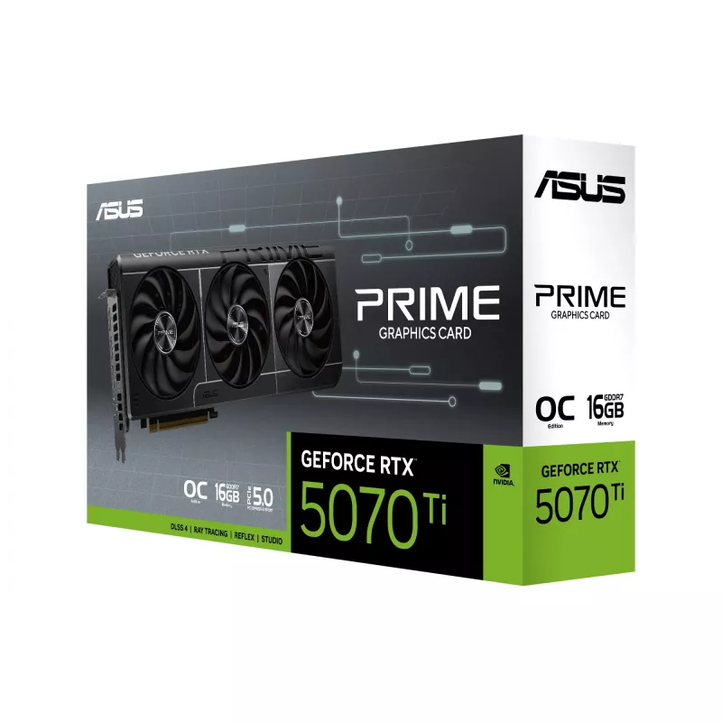 ASUS PRIME GeForce RTX 5070 Ti OC Edition 16 GB GDDR7 tarjeta gráfica, 256 bits, PCIe 5.0, 3x DisplayPort, 1x HDMI 2.1, 304 × 126 × 50 mm
