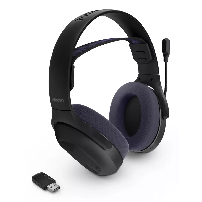 Auriculares Lenovo Legion H410 inalámbricos diadema gaming USB Type-C Bluetooth negros, morados