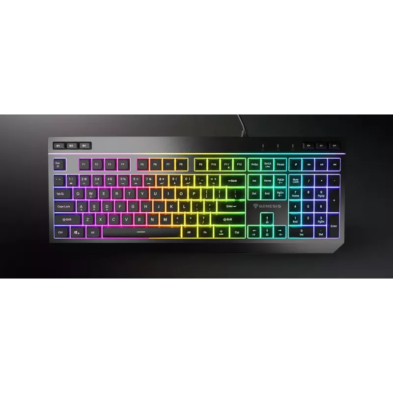 Teclado gaming con cable de tamaño completo Genesis Rhod 530, USB, QWERTY US, membrana, iluminación RGB, 114 teclas, cable de 1,8 m, negro