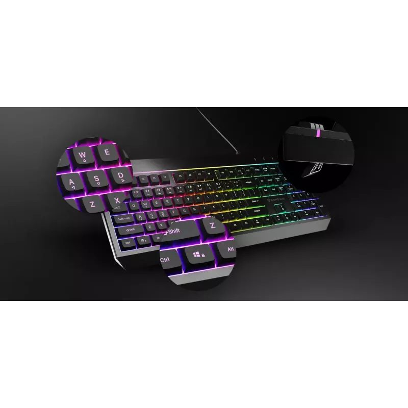 Teclado gaming con cable de tamaño completo Genesis Rhod 530, USB, QWERTY US, membrana, iluminación RGB, 114 teclas, cable de 1,8 m, negro