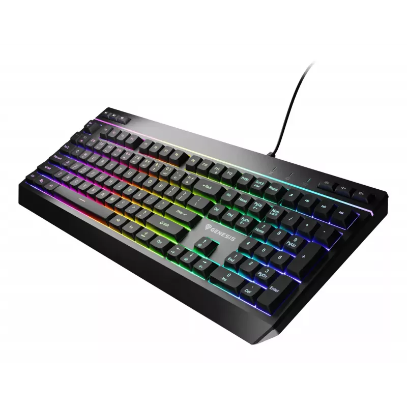 Teclado gaming con cable de tamaño completo Genesis Rhod 530, USB, QWERTY US, membrana, iluminación RGB, 114 teclas, cable de 1,8 m, negro