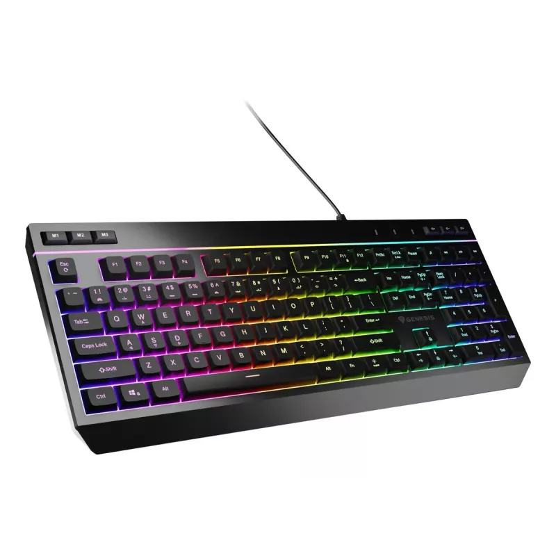 Teclado gaming con cable de tamaño completo Genesis Rhod 530, USB, QWERTY US, membrana, iluminación RGB, 114 teclas, cable de 1,8 m, negro