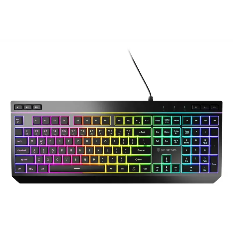 Teclado gaming con cable de tamaño completo Genesis Rhod 530, USB, QWERTY US, membrana, iluminación RGB, 114 teclas, cable de 1,8 m, negro