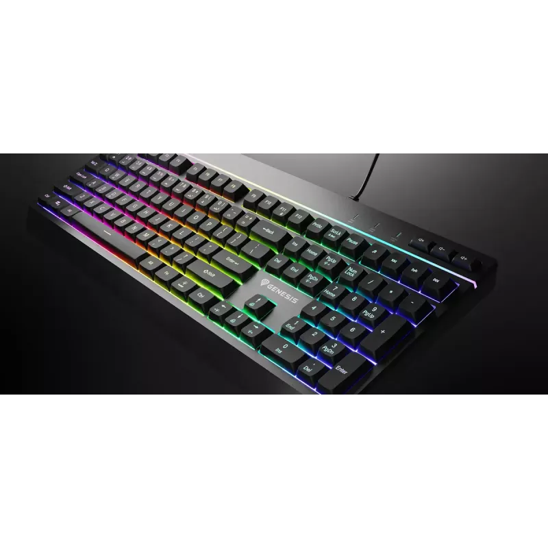 Teclado gaming con cable de tamaño completo Genesis Rhod 530, USB, QWERTY US, membrana, iluminación RGB, 114 teclas, cable de 1,8 m, negro
