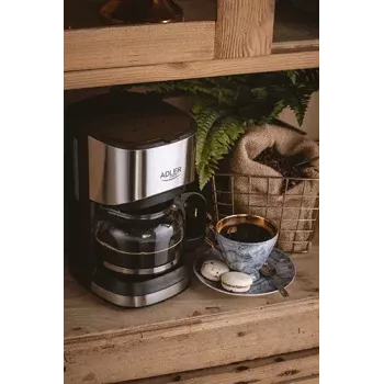 Cafetera de filtro Adler AD 4407, 550 W, jarra de 0,7 L, plata/negro, semiautomática