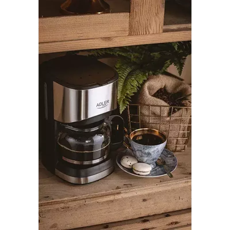 Cafetera de filtro Adler AD 4407, 550 W, jarra de 0,7 L, plata/negro, semiautomática