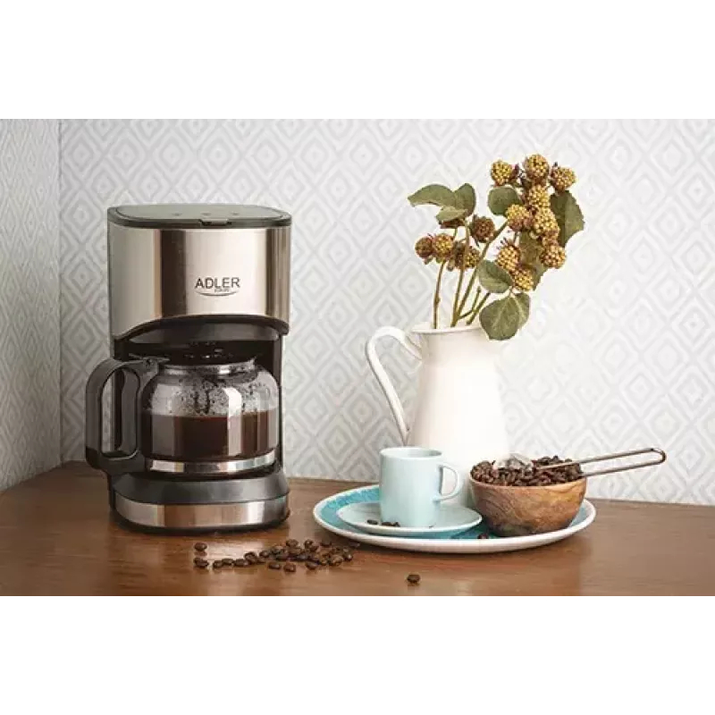Cafetera de filtro Adler AD 4407, 550 W, jarra de 0,7 L, plata/negro, semiautomática