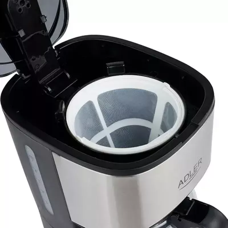 Cafetera de filtro Adler AD 4407, 550 W, jarra de 0,7 L, plata/negro, semiautomática