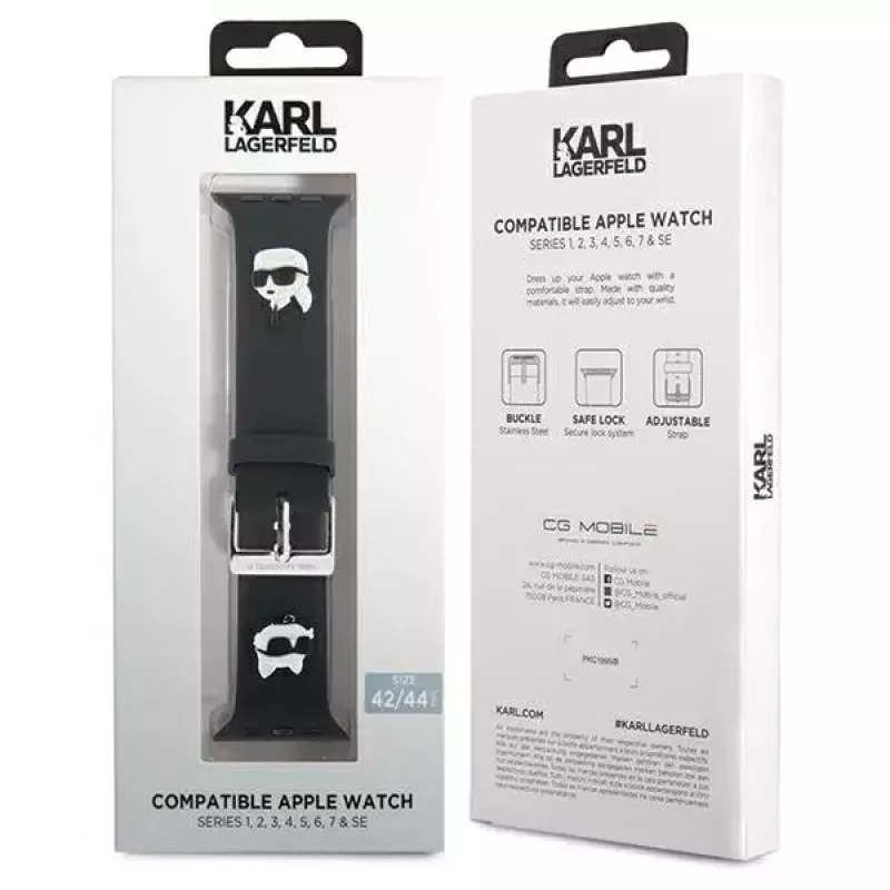 Correa para reloj Karl Lagerfeld Strap KLAWLSLKCNK Goma 3D para Apple Watch 42/44/45/49 mm Negro
