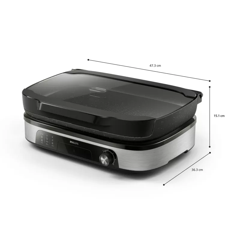 Plancha de parrilla eléctrica Philips HD6212/90 2400 W, parrilla independiente de 2 zonas, superficie de aluminio de 1250 cm², máx. 220 °C