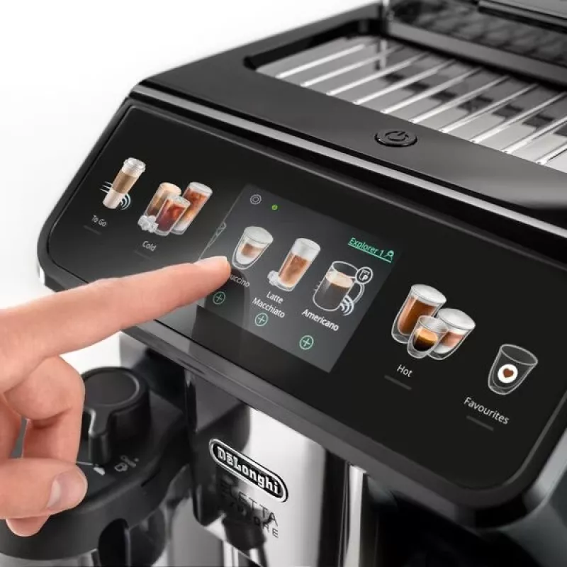 Cafetera espresso De’Longhi Eletta Explore – superautomática, depósito de agua de 1,8 litros, depósito de café en grano de 300 g, 19 bar, pantalla táctil TFT