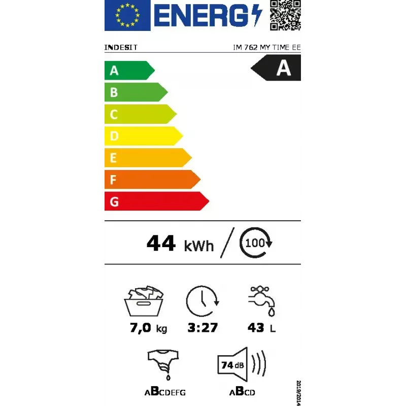 Lavadora de carga frontal INDESIT IM 762 MY TIME EE — 7 kg, 1200 rpm, clase A, blanca
