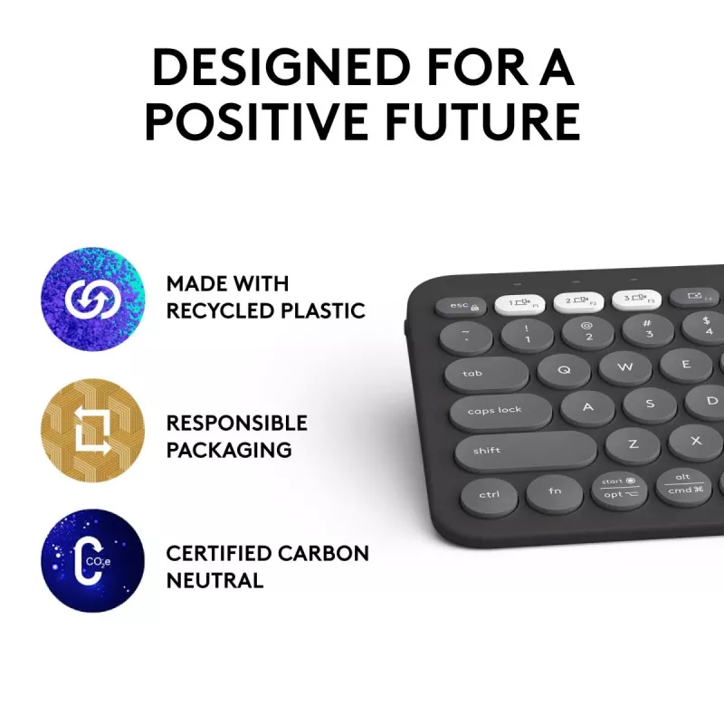 Teclado Logitech Pebble Keys 2 K380s Universal RF Wireless + Bluetooth QWERTY US International Grafito